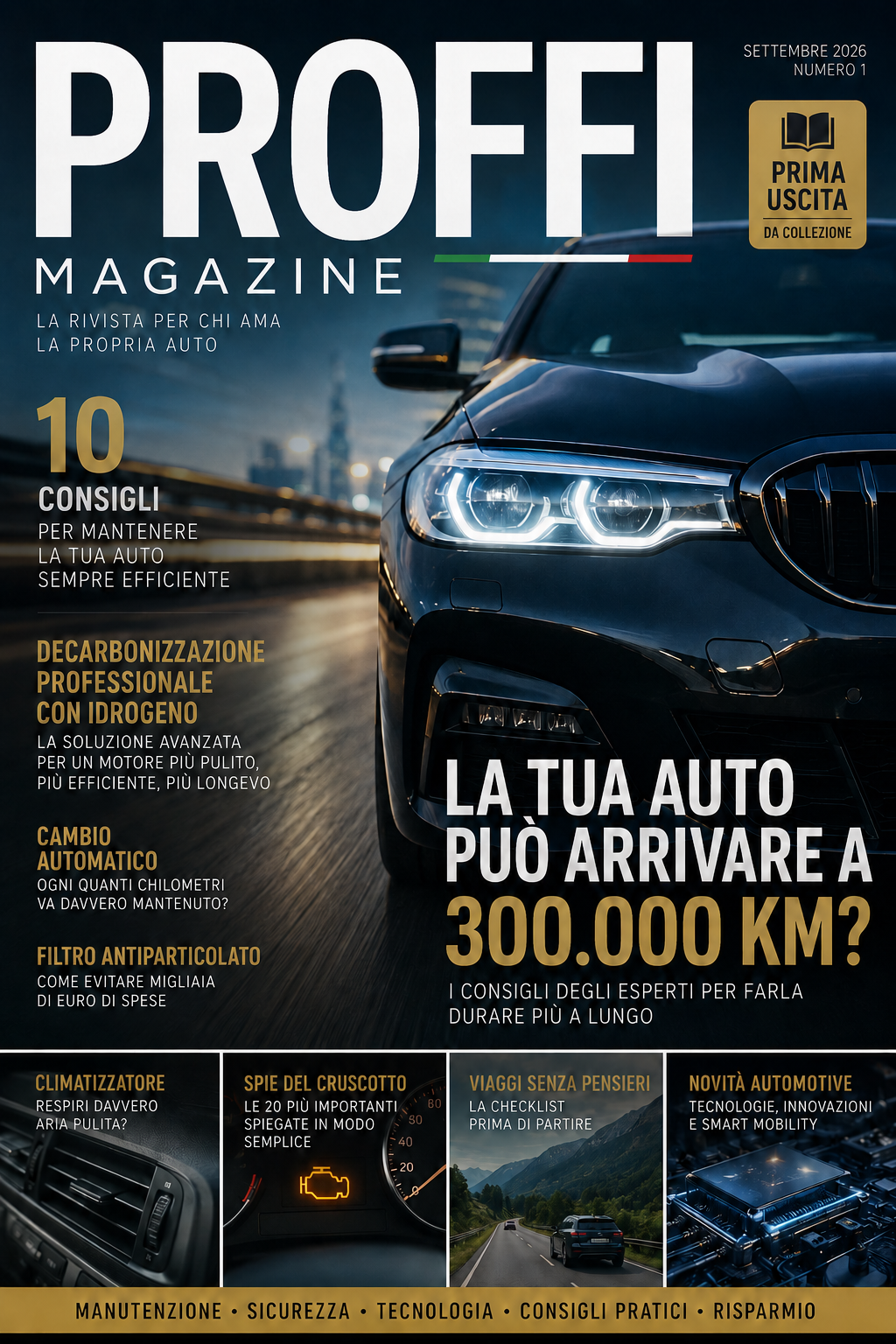 Copertina originale Proffi Magazine, settembre 2026, numero 1: manutenzione, tecnologia e consigli automotive